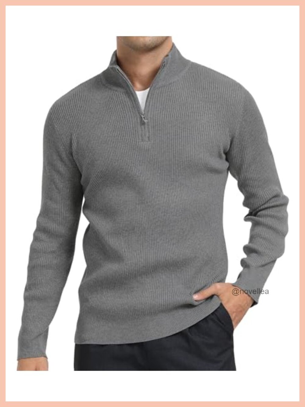 Quarter Zip Mock Neck Slim Fit Knit Pullover Sweater Business Casual